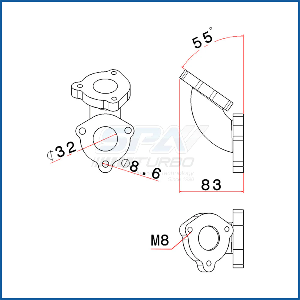 SPA TURBO 55 degree L fitting Wastegate mount for Golf IV TMW08T3N manifold - Image 9