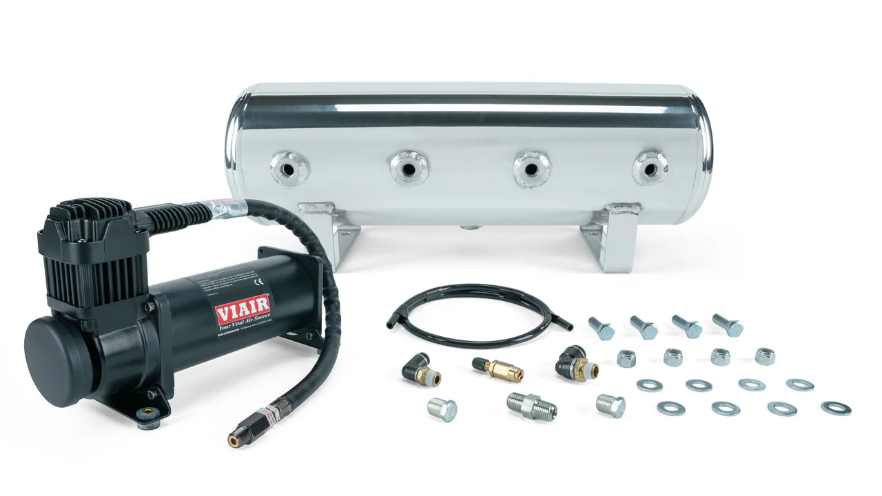 Air Lift Performance 2.5 Gal. Polished Tank w/ Viair 444c black compressor, 1/4" & 3/8" fittings & tank mounting hardware