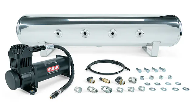 Air Lift Performance 4 Gal. 7-Port Polished Tank w/ Viair 444c black compressor, 1/4" & 3/8" fittings & tank mounting hardware
