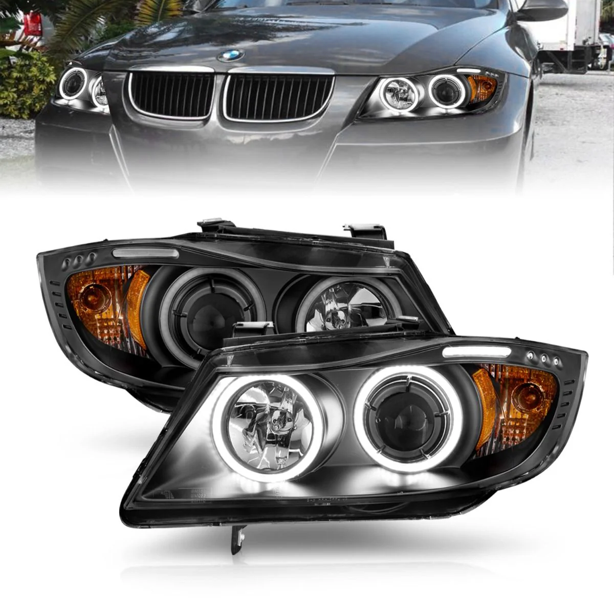 ANZO BMW E90 3-Series Projector Headlights w/ LED Halo - Image 2