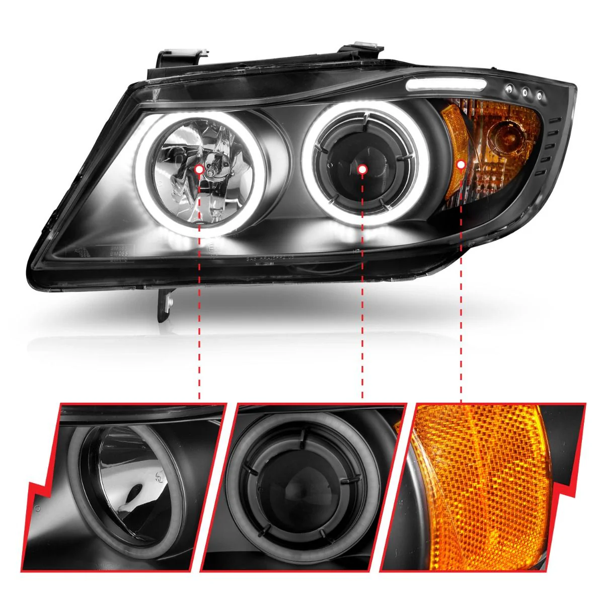 ANZO BMW E90 3-Series Projector Headlights w/ LED Halo - Image 3