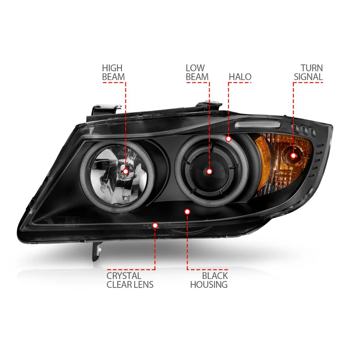ANZO BMW E90 3-Series Projector Headlights w/ LED Halo - Image 4