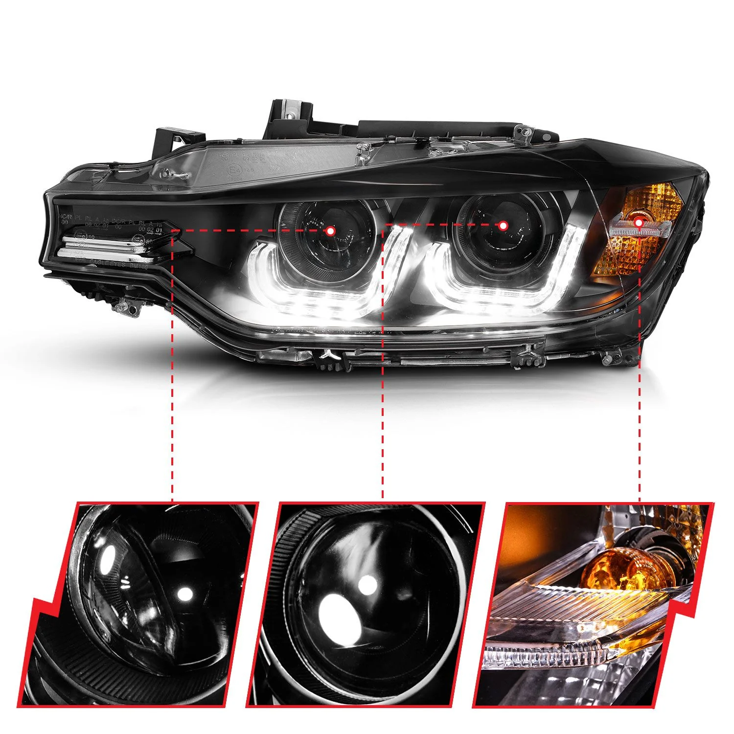 ANZO BMW F30 (2012-2015) 3-Series Projector Headlights w/ U-Bar Black - Image 3