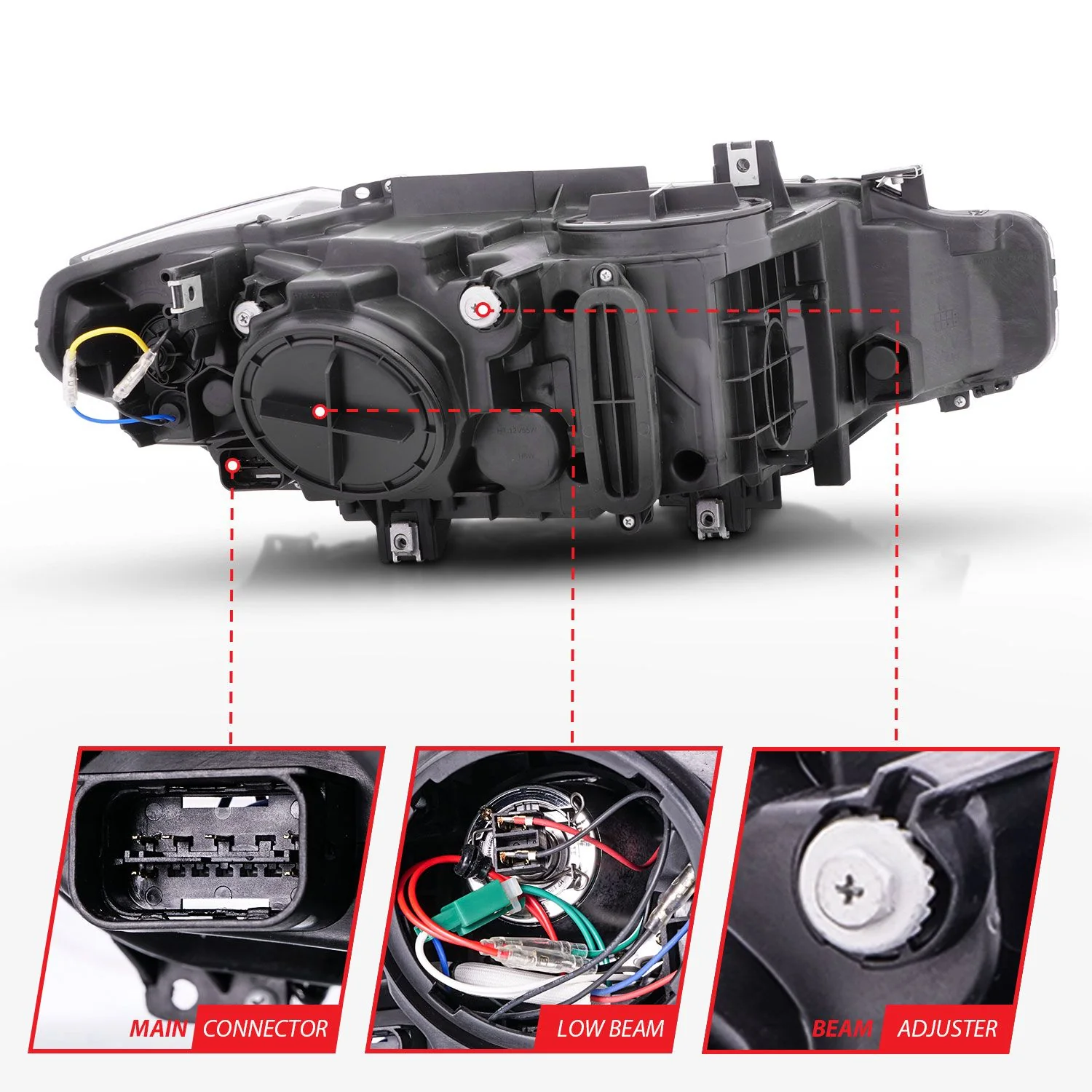 ANZO BMW F30 (2012-2015) 3-Series Projector Headlights w/ U-Bar Black - Image 5