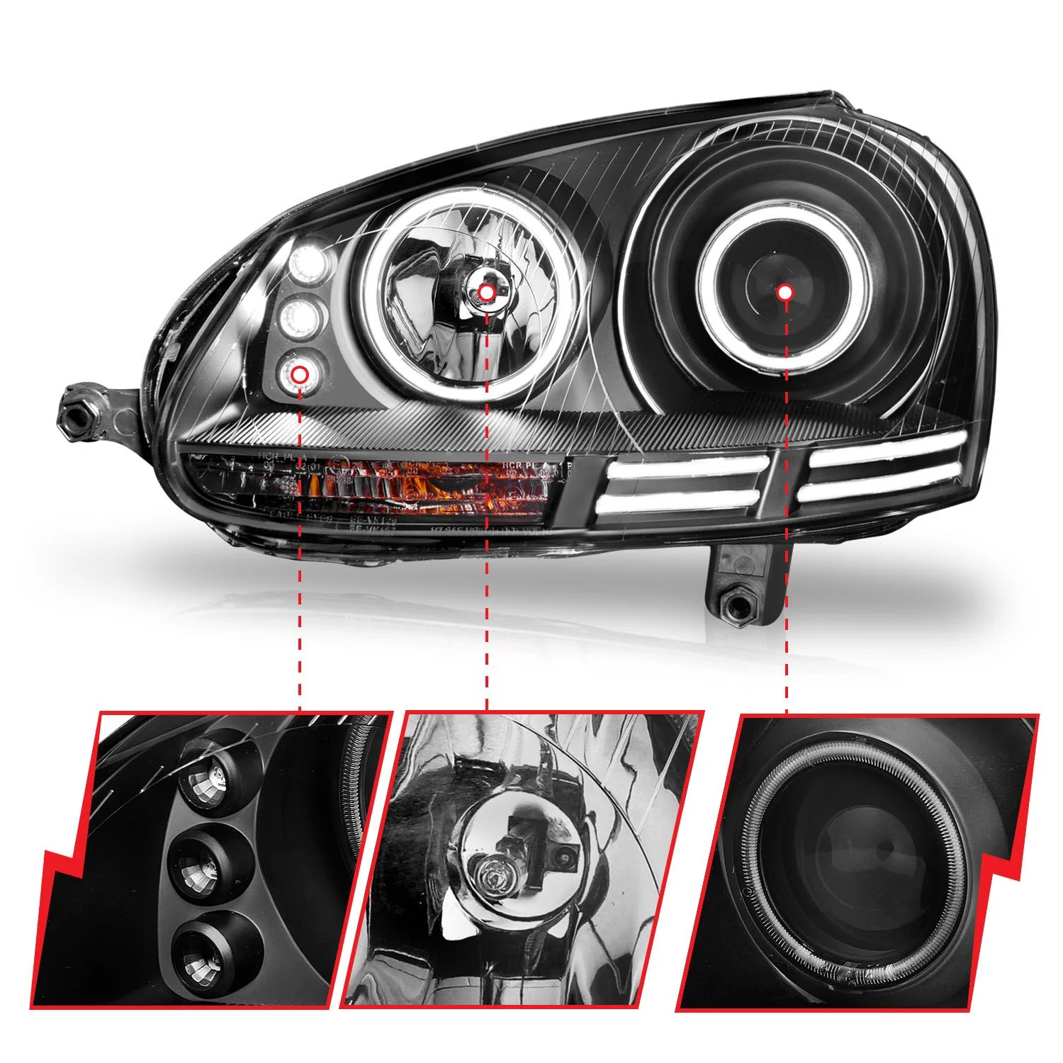 ANZO VW MK5 Jetta/GTI/Rabbit Projector Headlights w/ Halo - Image 3