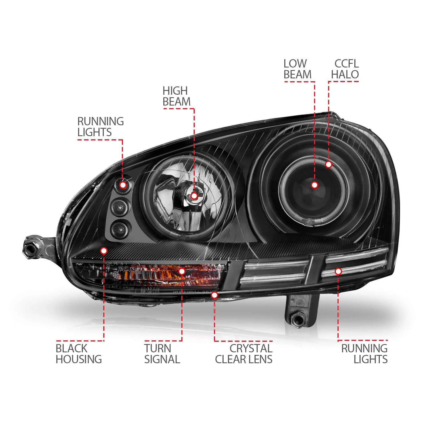 ANZO VW MK5 Jetta/GTI/Rabbit Projector Headlights w/ Halo - Image 4