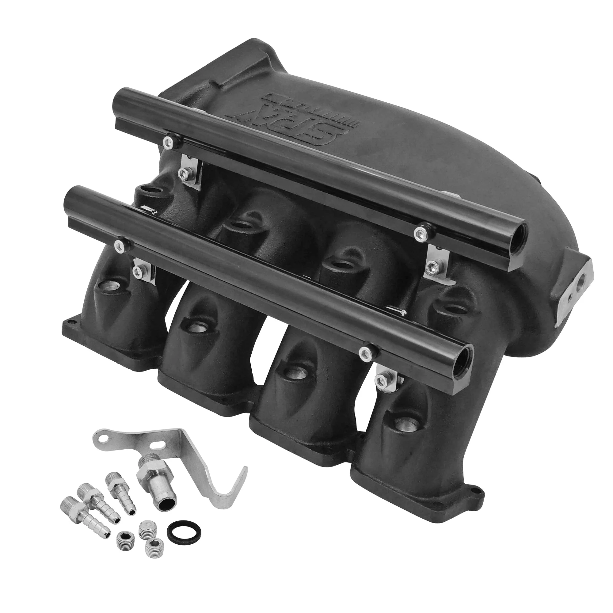 SPA TURBO Cast Aluminum Intake Manifold for transverse VW/AUDI 1.8T with 8 injectors Fuel Rail Kit (left side without throttle bolt holes) - Black
