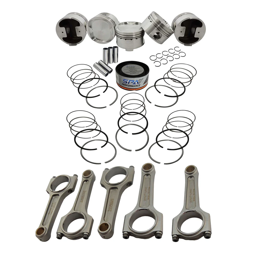 SPA TURBO Forged flat top piston and rings set 83.5mm + 144mm x 20mm High Performance Basic Connecting Rod Set 7/16" bolt (1100hp) for Fiat/Lancia inline 5cyl 20V