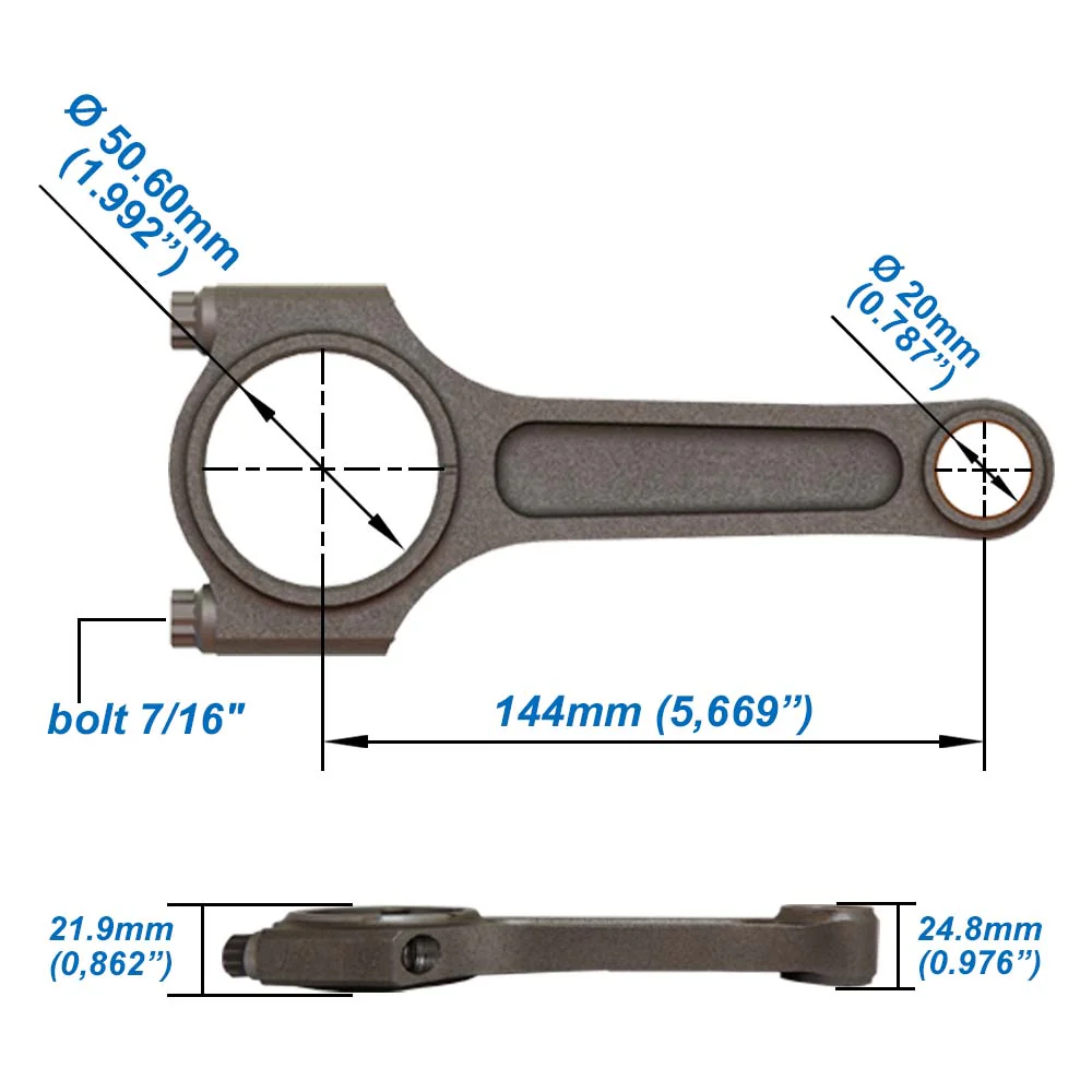 FORGED PISTON AND RINGS SET 82,5MM VW 2.5L JETTA MK5 5Cyl 07k + 144MM X 20MM HIGH PERFORMANCE STEEL CONNECTING ROD SET 7/16"" BOLT (1000HP) - Image 4