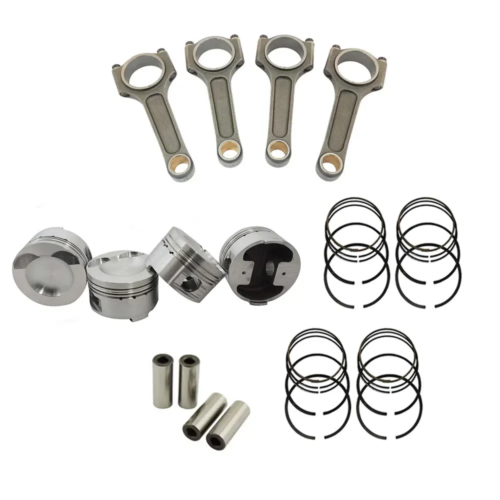 FORGED PISTON AND RINGS SET 82,5MM VW/AUDI 2.0L TSI + 144MM X 20MM HIGH PERFORMANCE STEEL CONNECTING ROD SET 7/16"" BOLT (1000HP)