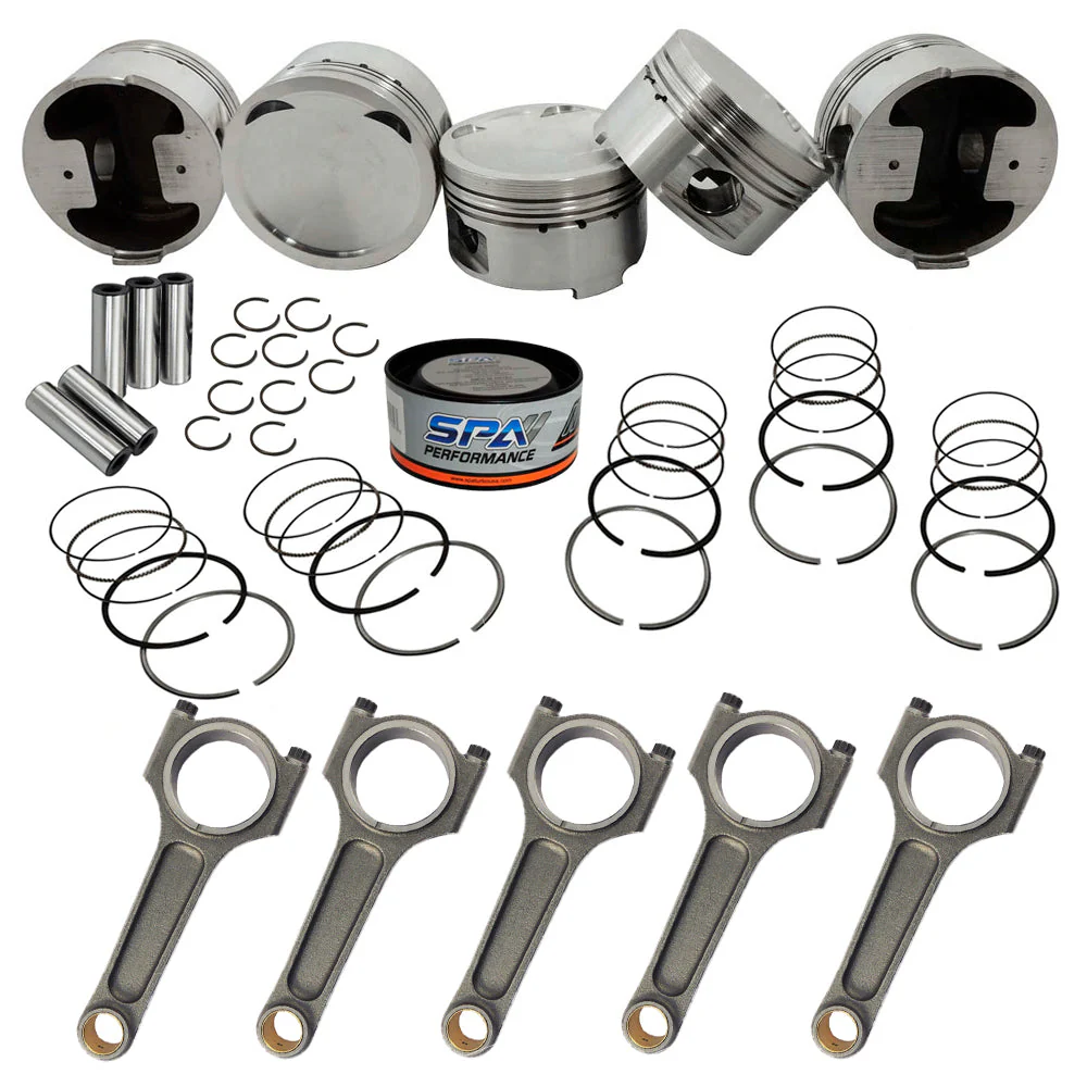 SPA TURBO FORGED PISTON AND RINGS SET 83,5MM VW 2.5L JETTA MK5 5Cyl 07k + 144MM X 20MM HIGH PERFORMANCE STEEL BASIC CONNECTING ROD SET 7/16"" BOLT (1000HP)