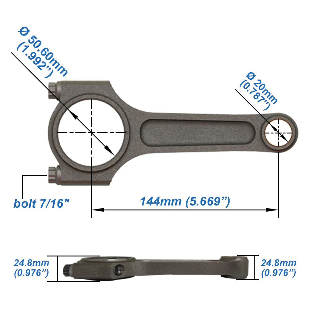Forged piston and rings set 83.5mm VW 9A 2.0L 16V + VW 144mm x 20mm High Performance Connecting Rod Set 7/16" bolt (1100hp) + Decompression Head Gasket Spacer - 1.5mm - Image 10