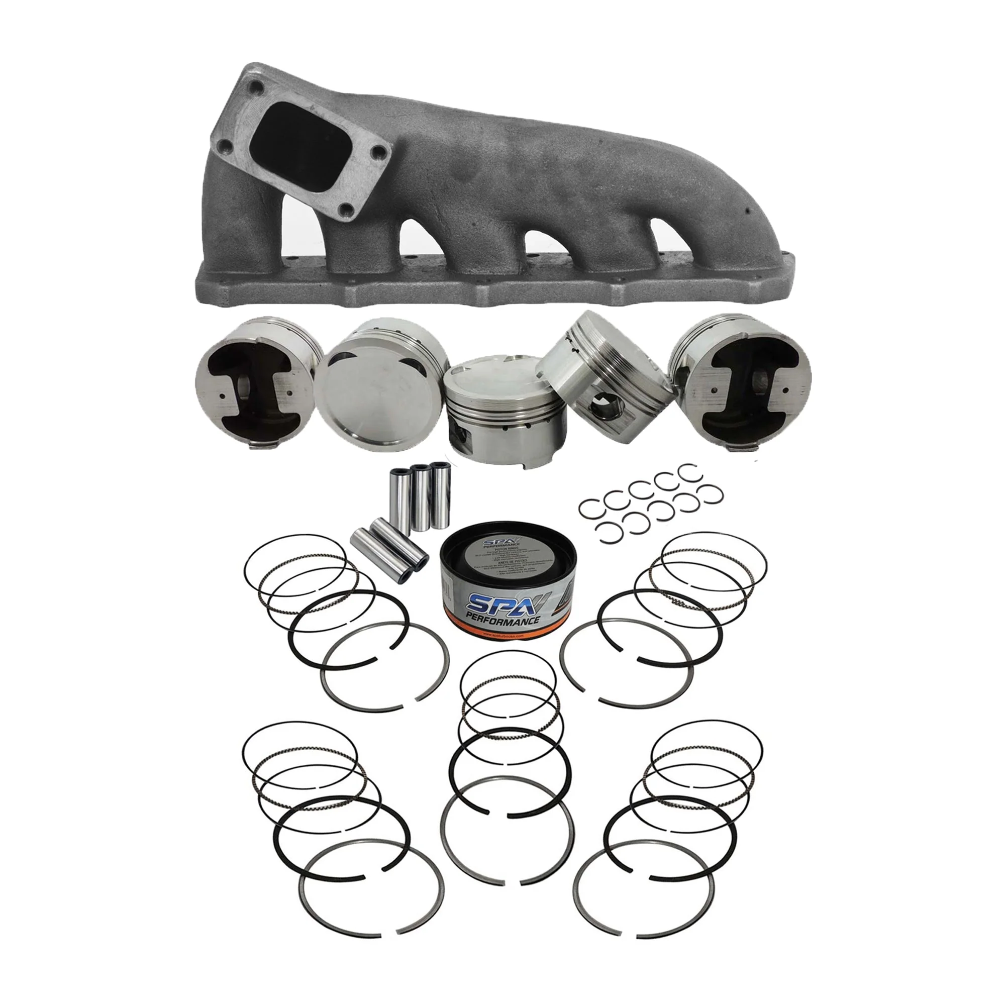 SPA TURBO Forged piston and rings set 83mm VW 2.5L Jetta MK5 07k + High Performance Turbo Exhaust Manifold