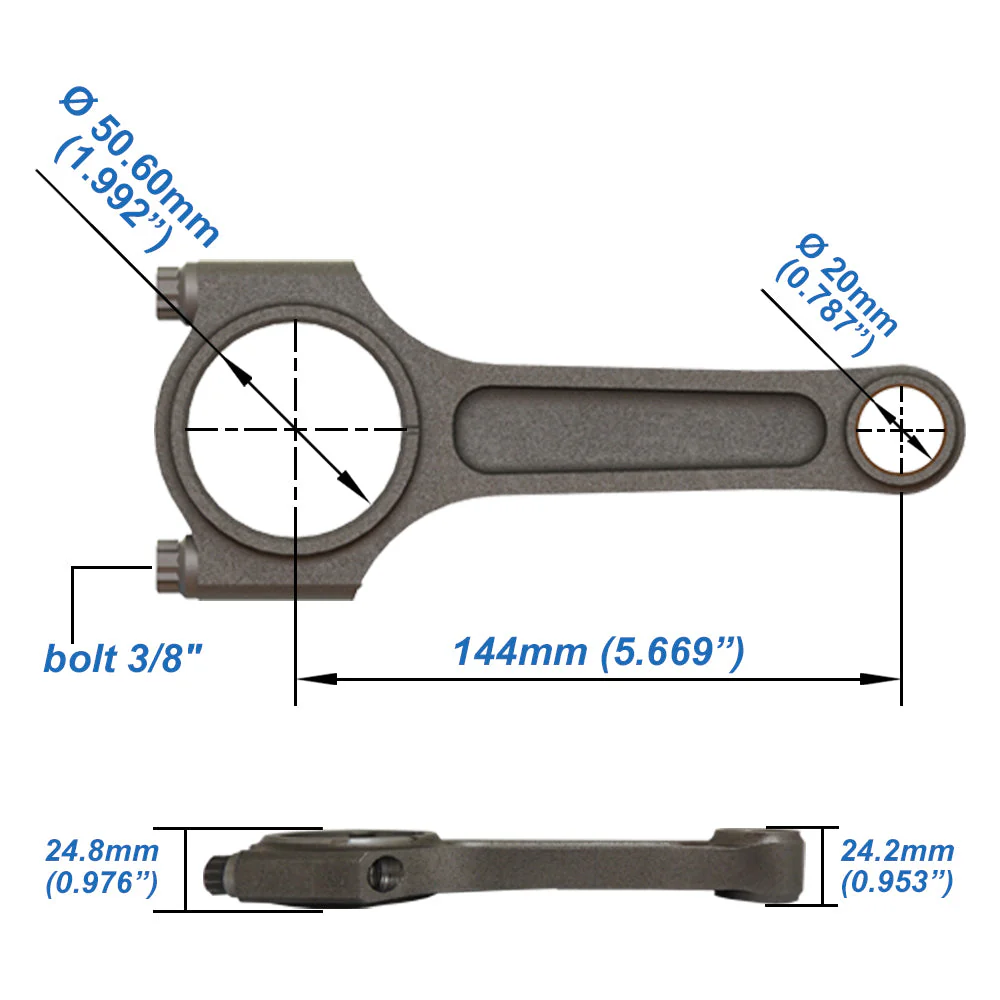 FORGED PISTON AND RINGS SET 83MM VW 2.5L JETTA MK5 5Cyl 07k + 144MM X 20MM HIGH PERFORMANCE STEEL CONNECTING ROD SET 3/8" BOLT (800HP) - Image 4