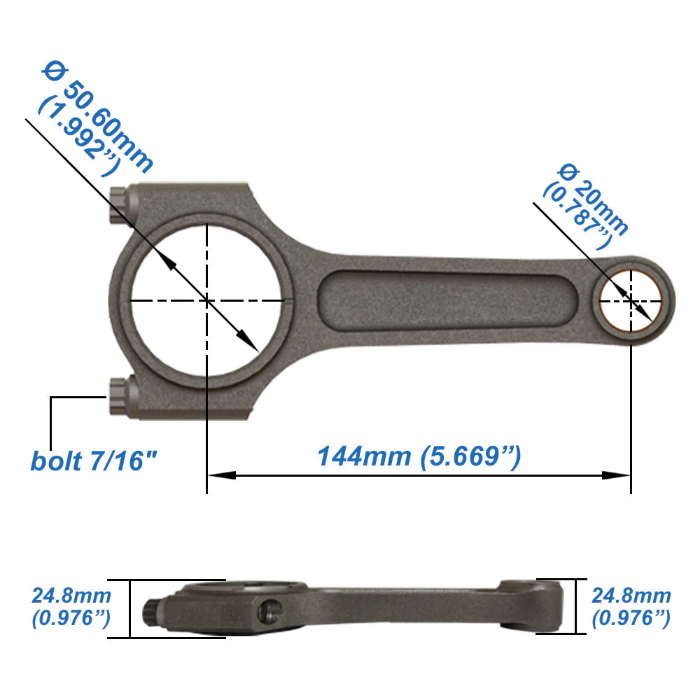 Forged piston and rings set 83mm VW 9A 2.0L 16V + VW 144mm x 20mm High Performance Connecting Rod Set 7/16" bolt (1100hp) - Image 10