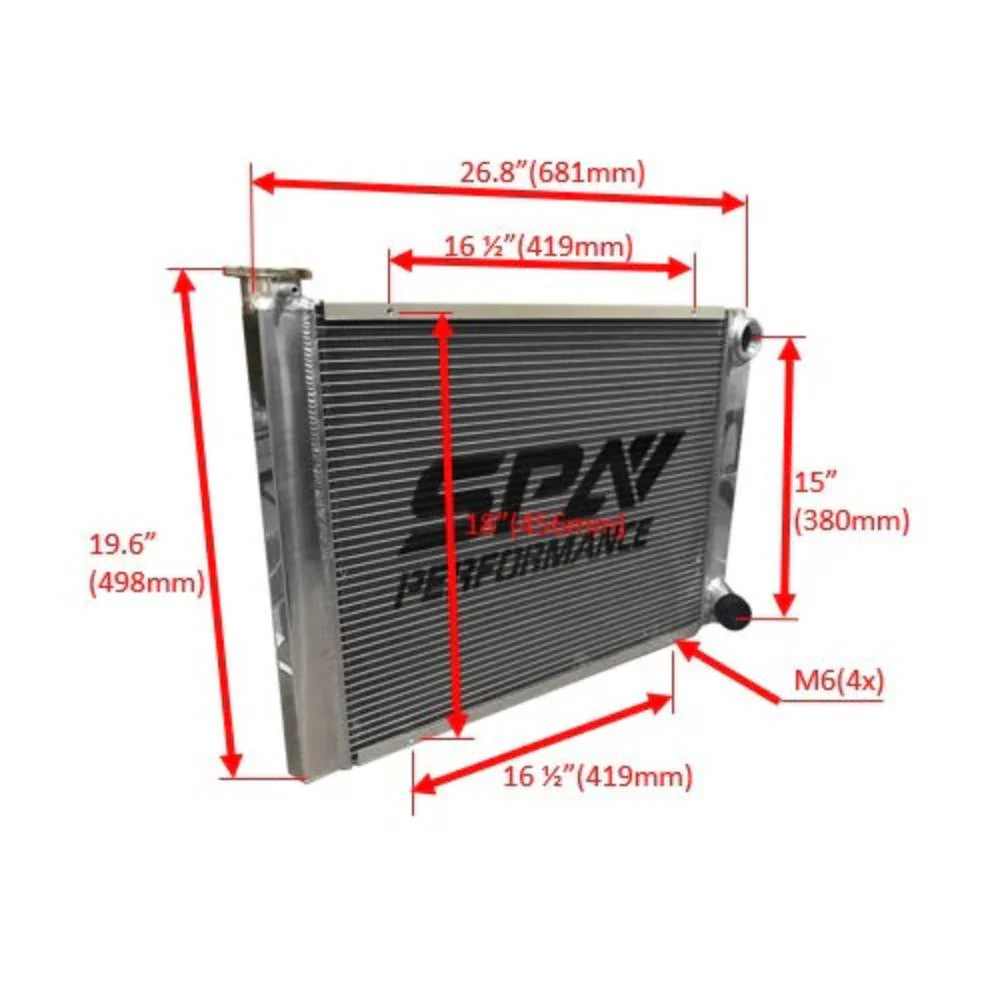 SPA TURBO Lightweight Late Model Radiator - Double Pass - 26.8" x 19.6" + Power Steering Tank Firewall Mount (Right Inlet) - Black Cap - Image 17