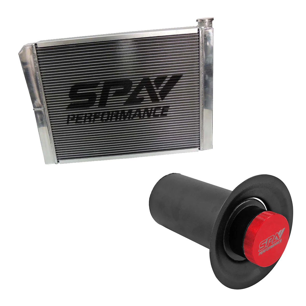 SPA TURBO Lightweight Late Model Radiator - Double Pass - 26.8" x 19.6" + Remote Fill Tank - Red Cap