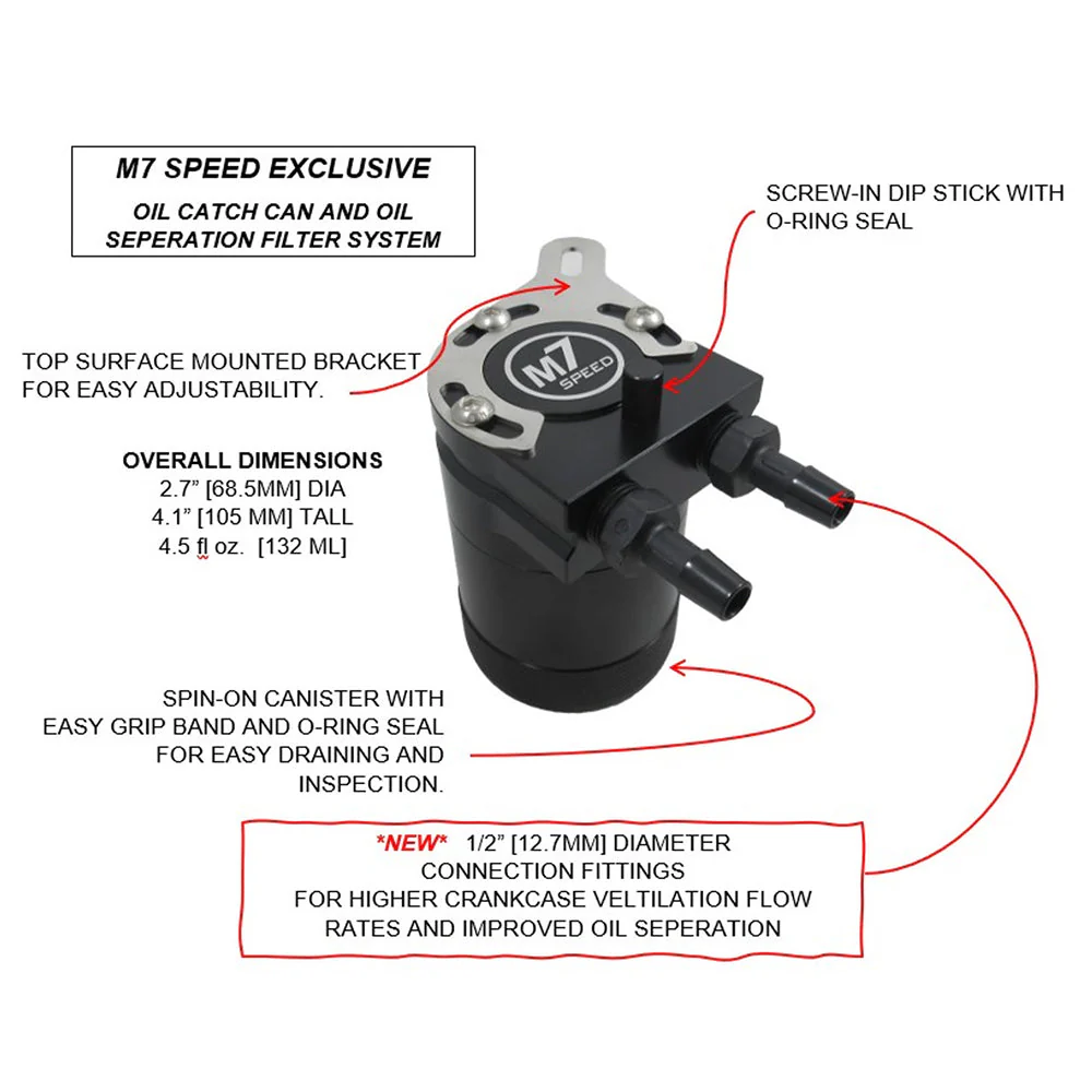 M7 Speed R56 Mini Cooper Oil Catch Can Kit | Black Hoses | N14B Engine - Image 4