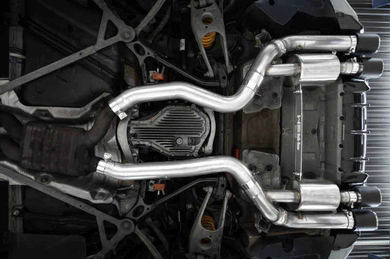 MBRP 18-22 BMW M2 Competition 3.0L T304 SS 3in Resonator-Back Exhaust Quad Rear w/ Carbon Fiber Tips - Image 3