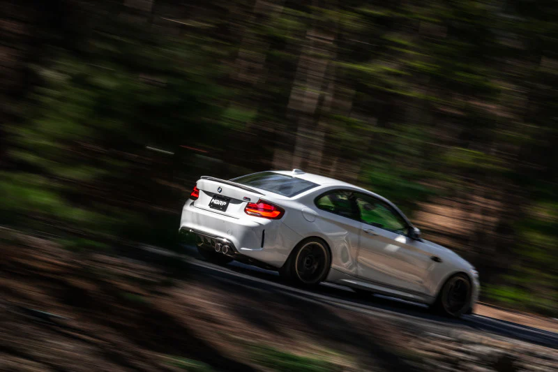 MBRP 18-22 BMW M2 Competition 3.0L T304 SS 3in Resonator-Back Exhaust Quad Rear w/ Carbon Fiber Tips - Image 4