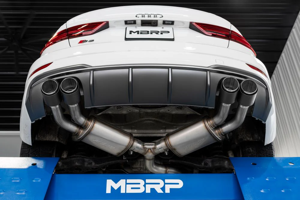 MBRP Armor Pro Series 3" Cat Back Exhaust, Quad Split Rear Exit w/ Carbon Fiber Tips (Active Exhaust) - Audi 8V S3 - Image 2