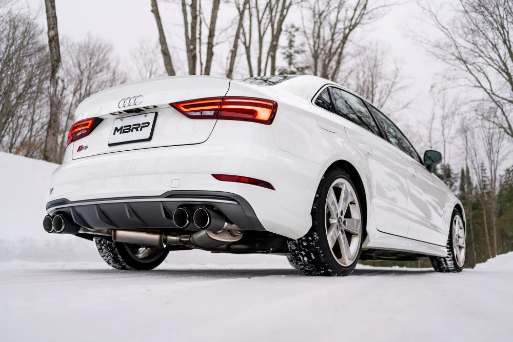 MBRP Armor Pro Series 3" Cat Back Exhaust, Quad Split Rear Exit w/ Carbon Fiber Tips - Audi 8V S3 - Image 9