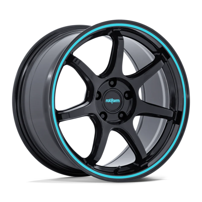 Rotiform BPU 19X9.5 5X120 ET22 GLOSS BLACK W/ TEAL STRIPE