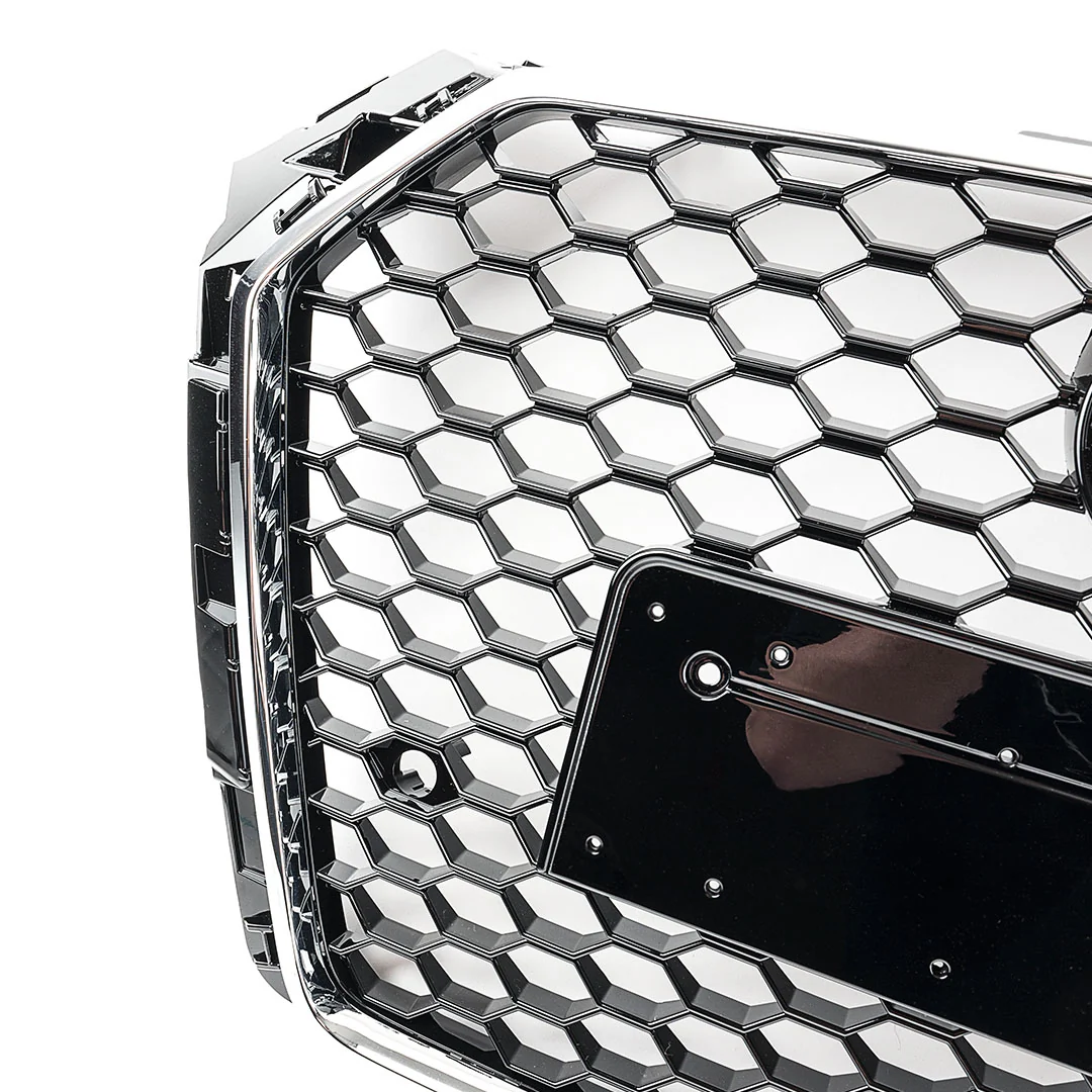 RS Style Grille for Audi B9 A4/S4 PFL (2017-2019) - Black Mesh w/ Chrome Surround & Silver Quattro - Image 2