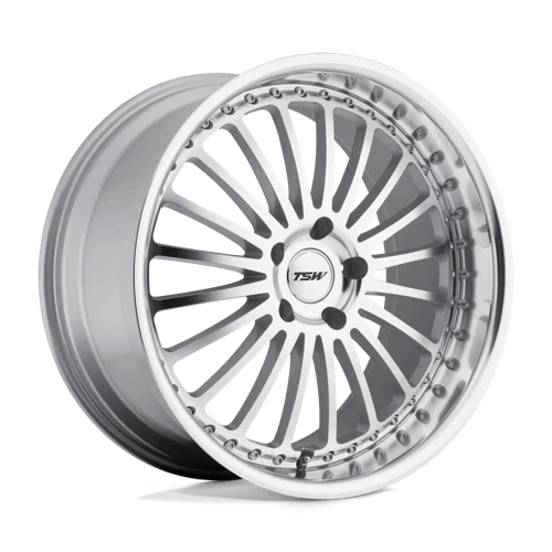 TSW SILVERSTONE 18X8 5X112 ET32 SILVER W/ MIRROR CUT FACE & LIP
