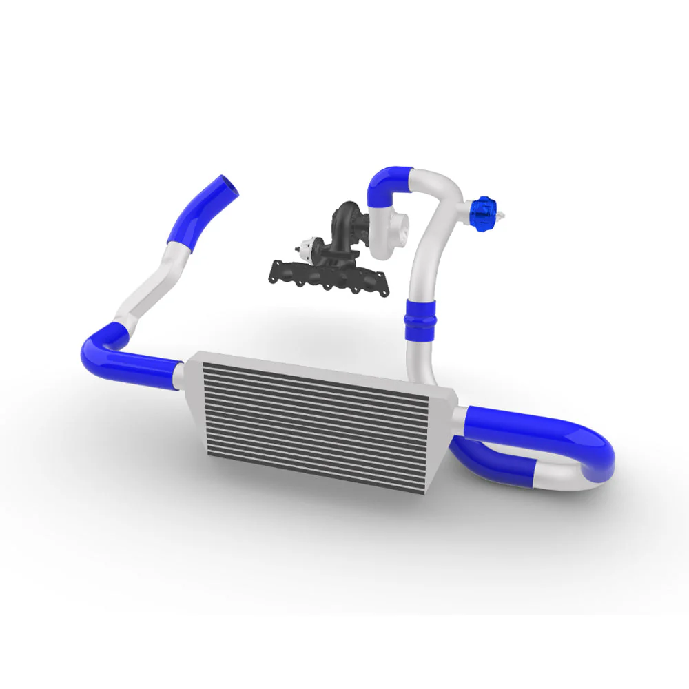 TWIN SCROLL TOP MOUNT TMA06 TURBO KIT + FRONT MOUNT INTERCOOLER VW 1.8 20V TRANSVERSAL, BLUE HOSES, TURBO NOT INCLUDED - Image 3