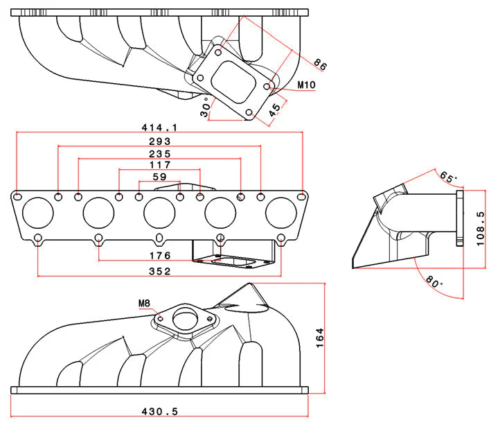 VW 5 cyl 07K 2.5L 20v FSI T3 High Performance Turbo Exhaust Manifold - Image 4