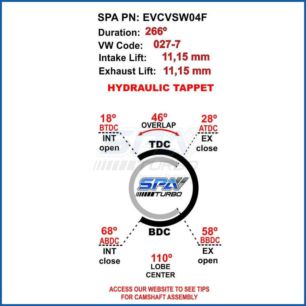 VW 8V 266 NA or turbocharged engines Hydraulic tappets performance camshaft - Image 4