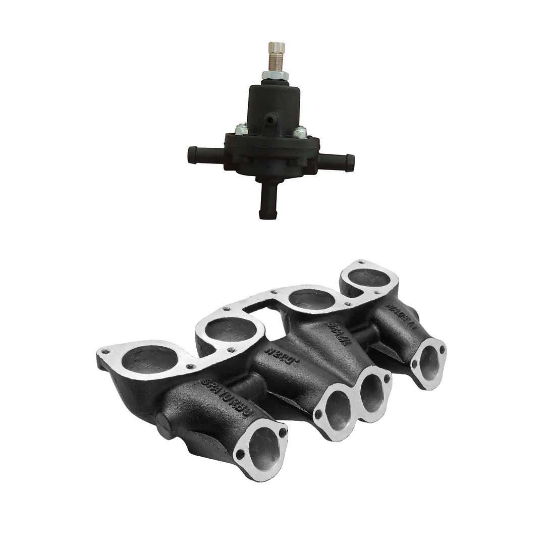 VW MKI MKII GTI 1.8L 2.0L 8v SOHC dual downdraft intake manifold - Black + 0-30 PSI Fuel pressure regulator + Bracket - Image 2