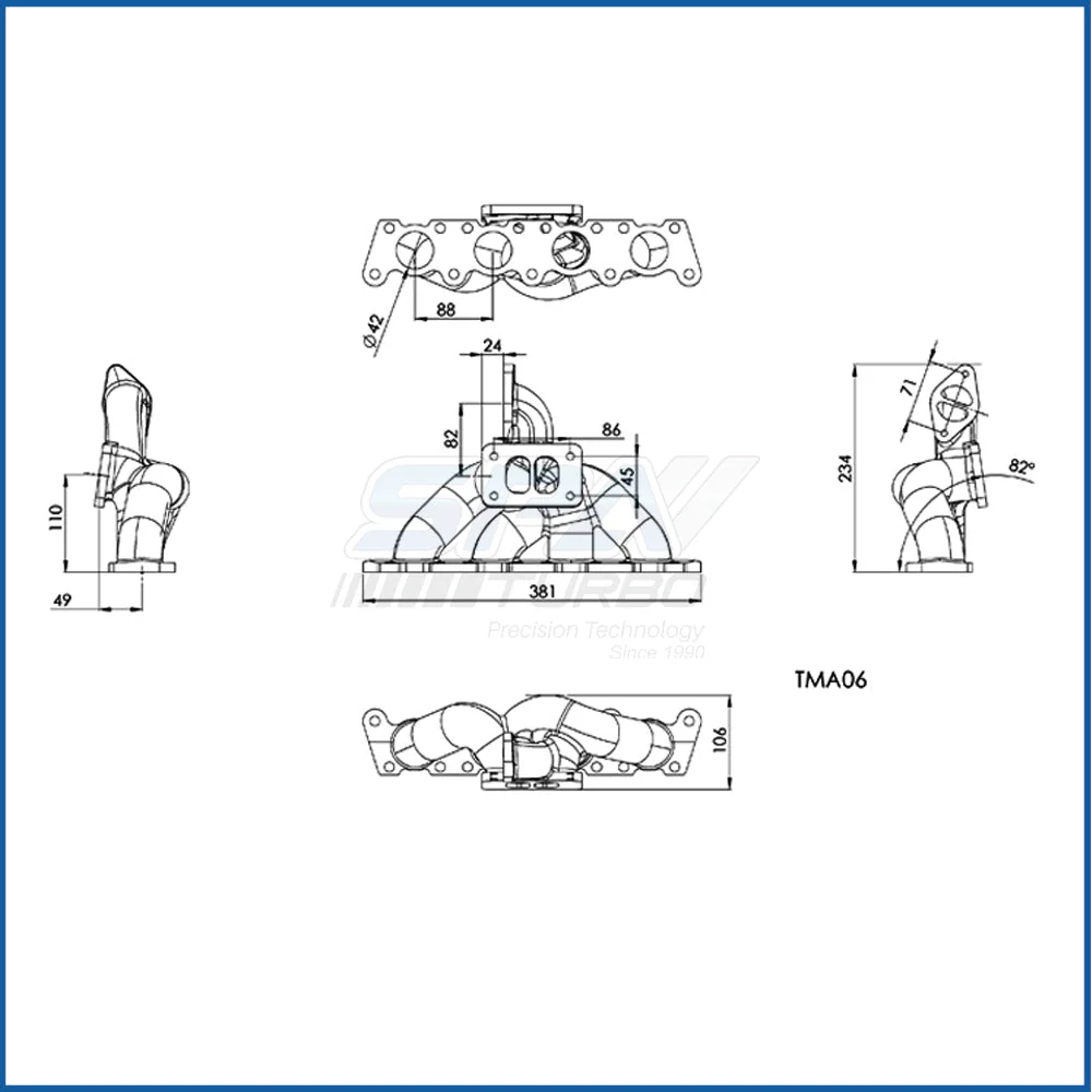 VW MKIV GTI T3 Twin Scroll Top Mount Flange Turbocharger Exhaust Manifold - Image 5